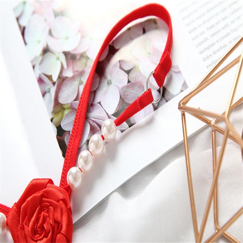 Chiloți perle sexy, cu flori de trandafir, pantaloni tanga transparente, lenjerie reglabilă cu talie joasă