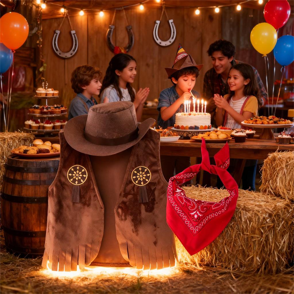 Cowboy and Cowgirl Costume Set Includes and Foldable Hat Perfect for Western Halloween School and 4 Styles [RUIXIA1] Kids' (2-Piece Set, 3-Piece Set)