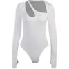 Asymmetric Hollow Neckline Solid Color One Piece Sexy Spicy Girl Fashion Slim Fit Long Sleeve Top