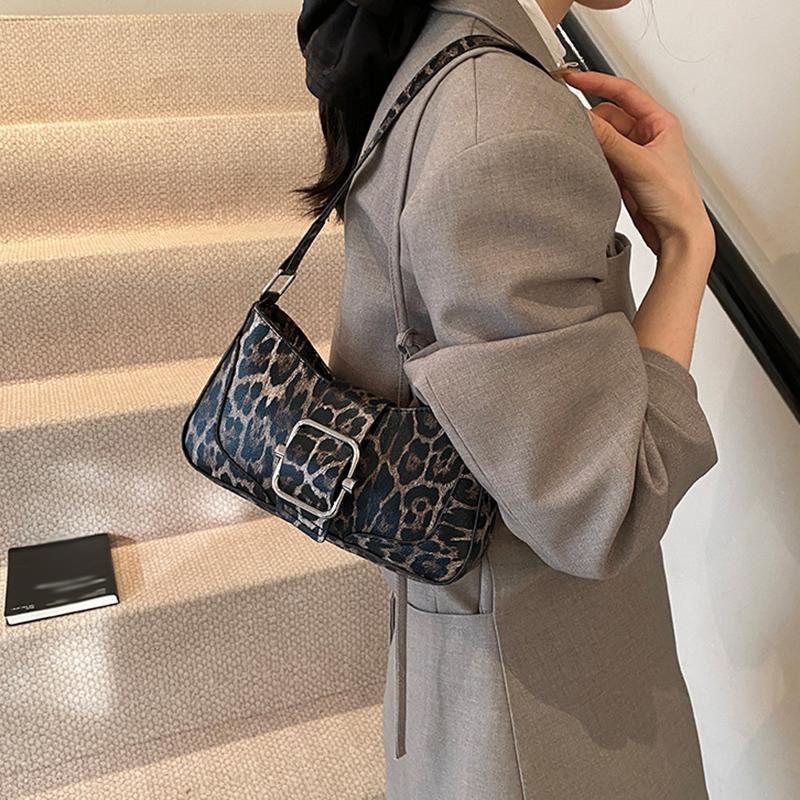 PU Women Crossbody Bag Leopard Print Bag Fashion One-shoulder Underarm Bag Niche Design Messenger Bag