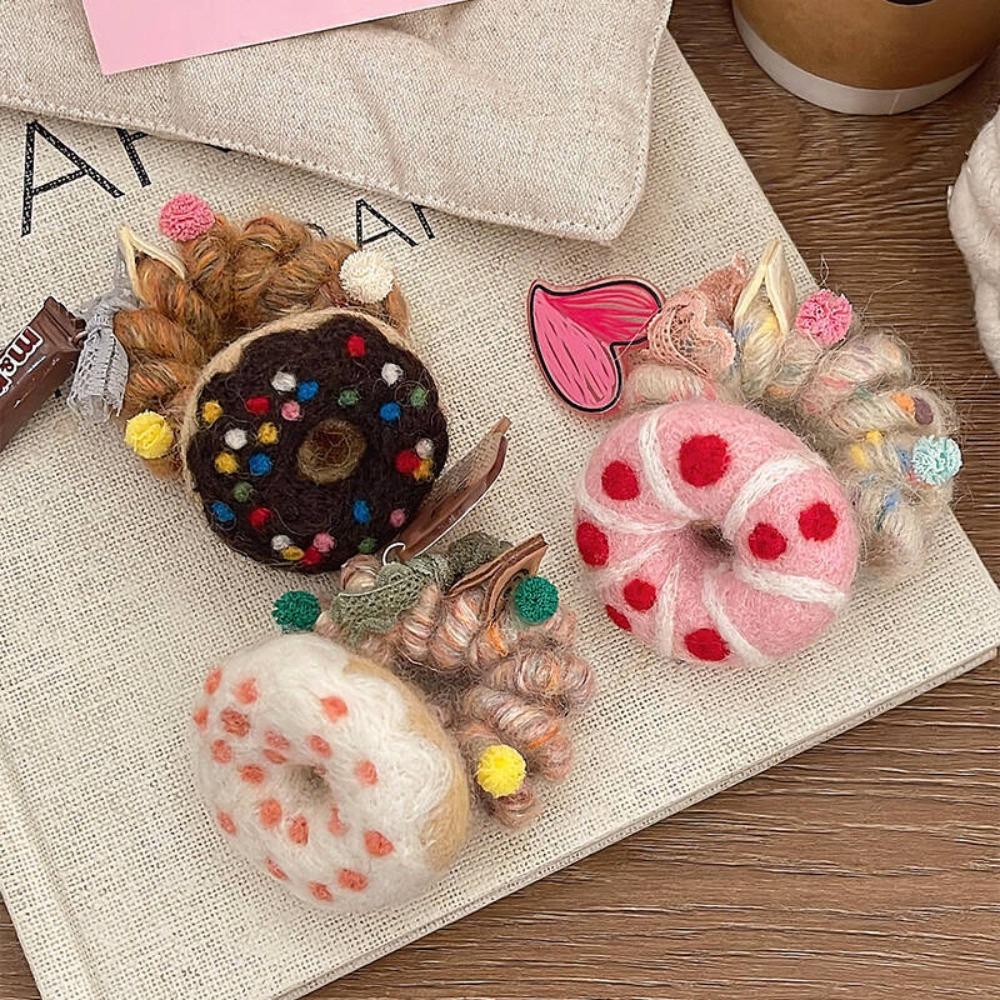 Wool Felt Telephone Line Hair Rope Straight Cookies Ponytail Holder Plush Donut Hair Ring  Daily