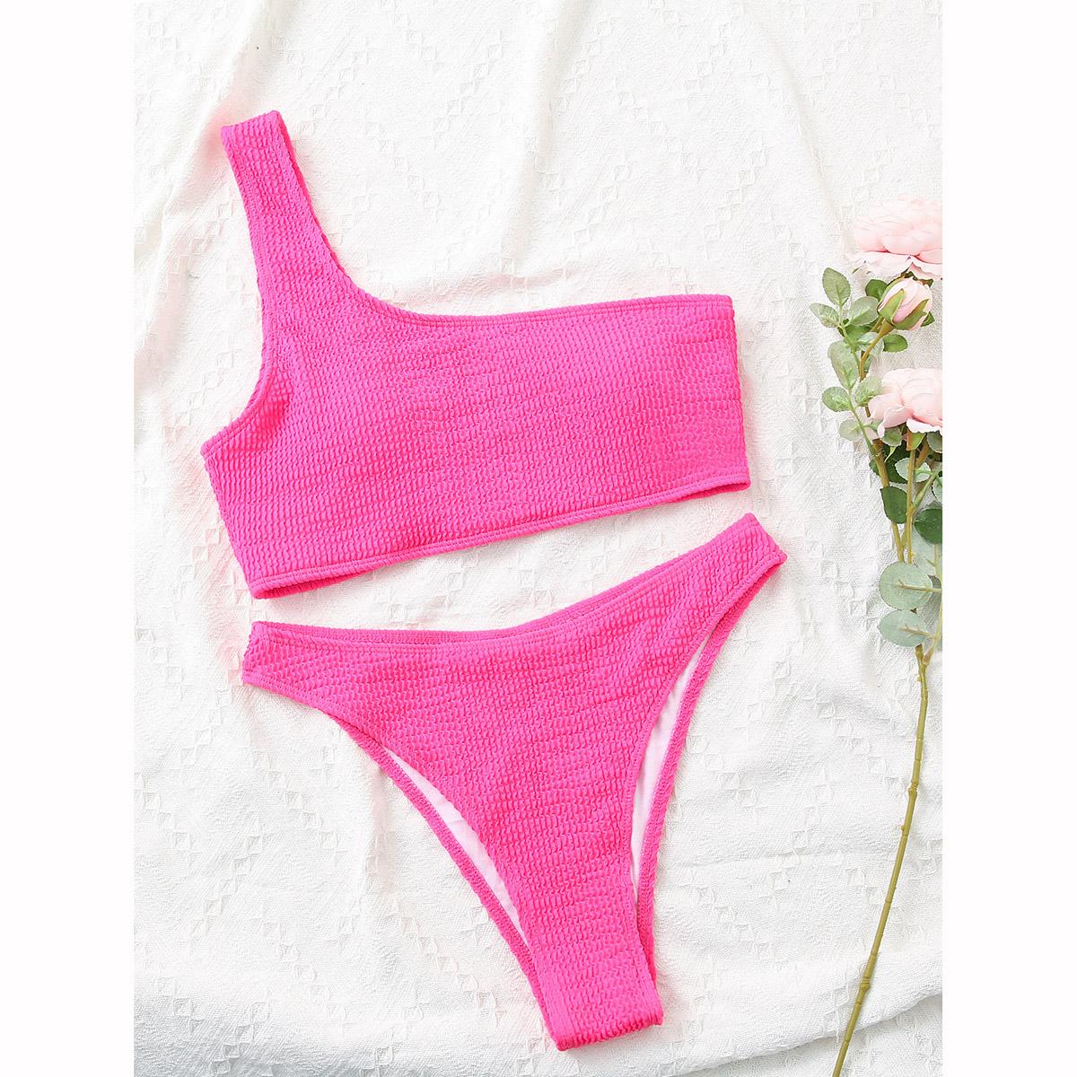 

Женские купальники женские сексуальные бикини на одно плечо комплект бикини с высокой талией купальники бикини купальные костюмы Beachweawr купальщица M розовый