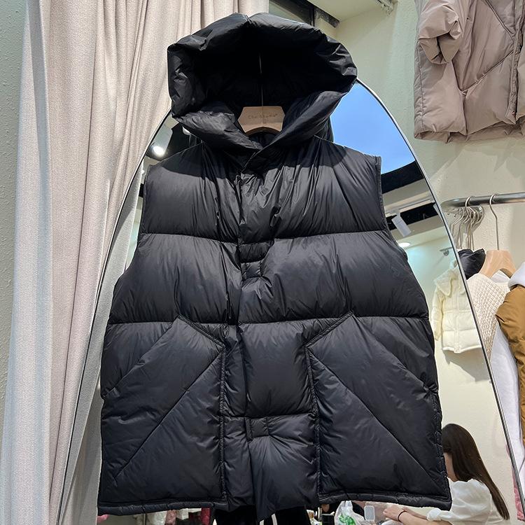 Autumn and winter down vest women's loose hooded thickened white duck down fashion casual vest vest vest tide