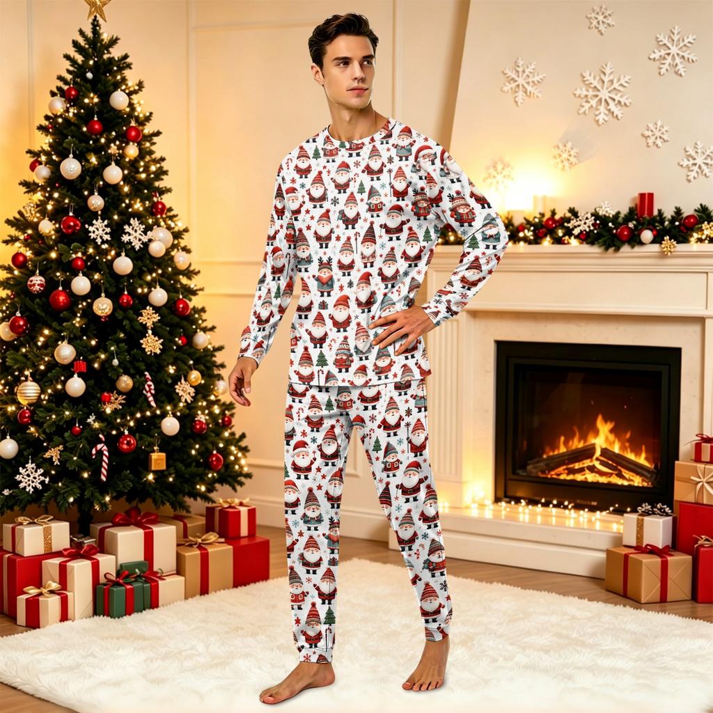 Parent-Child Christmas Print Pajama Set, Comfortable Long Sleeve Top and Pants Loungewear for Family