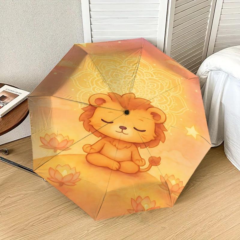 Peaceful Lion Lotus Mandala Umbrella: Automatic Opening & Closing, Outdoor Protection, Lightweight & Durable Travel Accessory