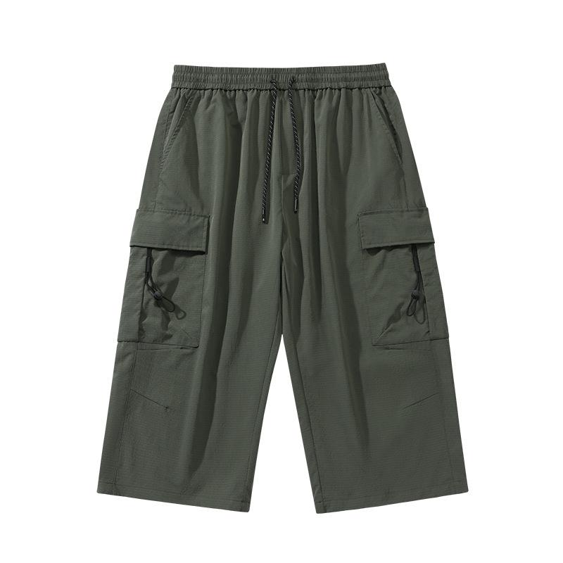Summer Men's Cargo Shorts Multi-Pockets Sportswear Breathable Quick Dry Calf-Length Capris Pants Loose Breeches Shorts