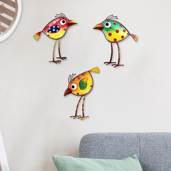 3Pcs Wooden Birds Wall Art Decor Colorful Bird Wall Hangings Funny Bird Wall
