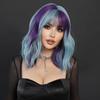 Professional  Synthetic Body Wavy Light Blue Hair Wig with Bangs for Women Daily Party High Density Middle Length Highlight Purple Wigs