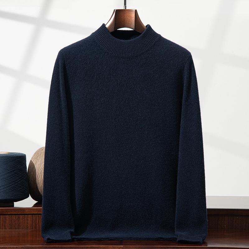 Men's Winter Business Casual Wool Sweater - Thick, Half High Neck, Loose Knit Pullover
