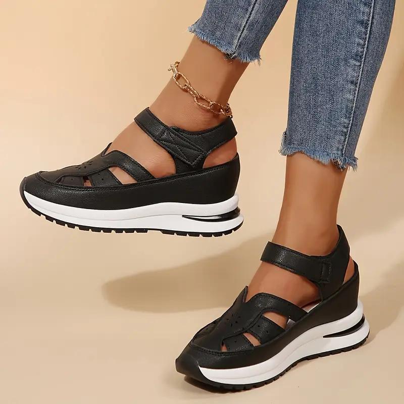 Damenmode Plateausandalen Keilabsatz Einfarbig Offene Zehenpartie Lässige Strand-Sandalen Zum Reinschlüpfen