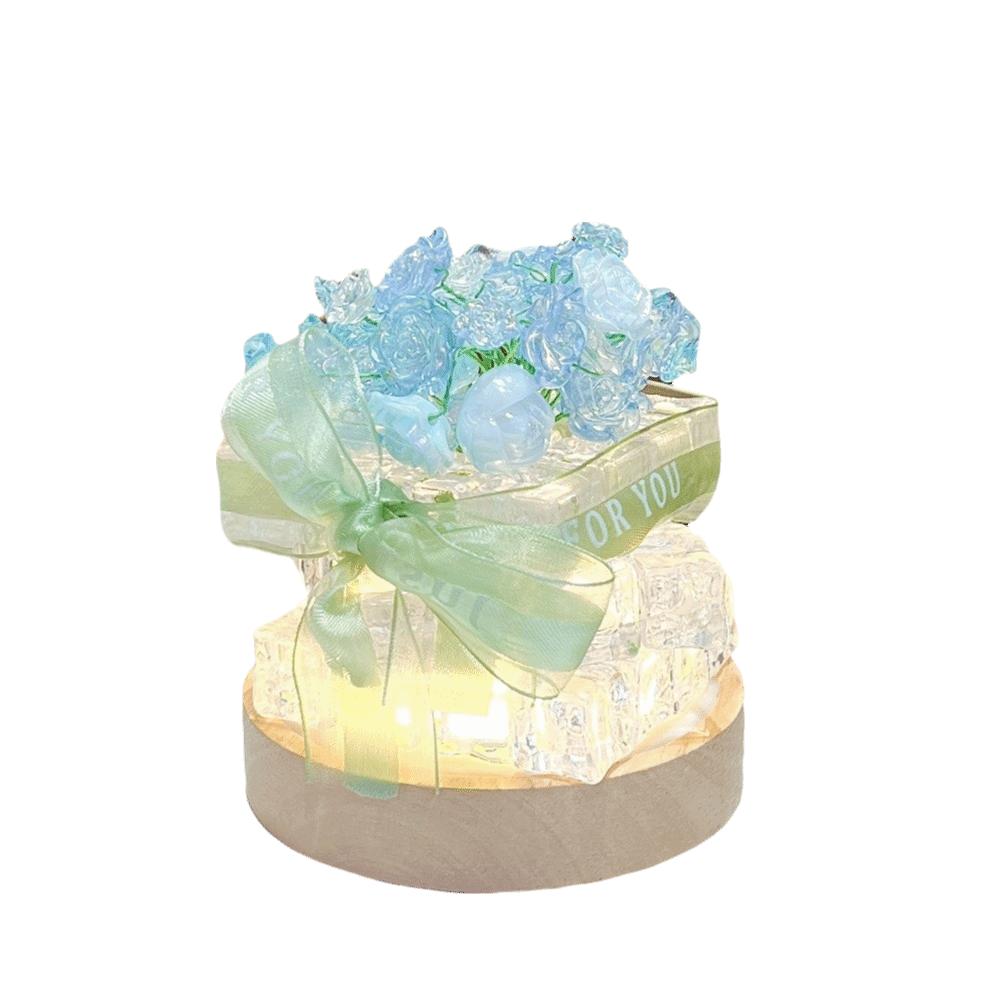 

Elegant DIY Night Light Handmade Glowing Ice Cube Lamp Simulated Flowers Light Room Decoration синий