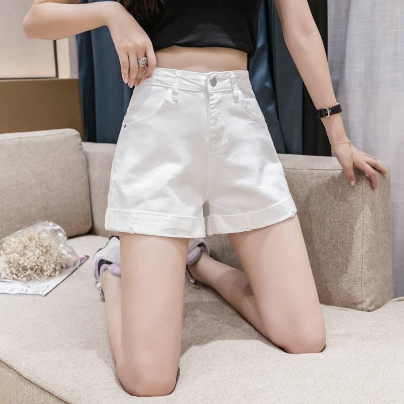 High-Waisted Denim A-Line White Shorts for Women - Summer 2024 Trend