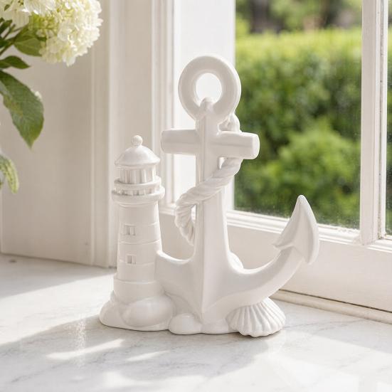 3D-gedruckte Leuchtturm- und Bootsstatue, Nautische Schreibtischdekoration, Figur mit Meeresmotiv für Regal, Heimbüro Maritimes Geschenk