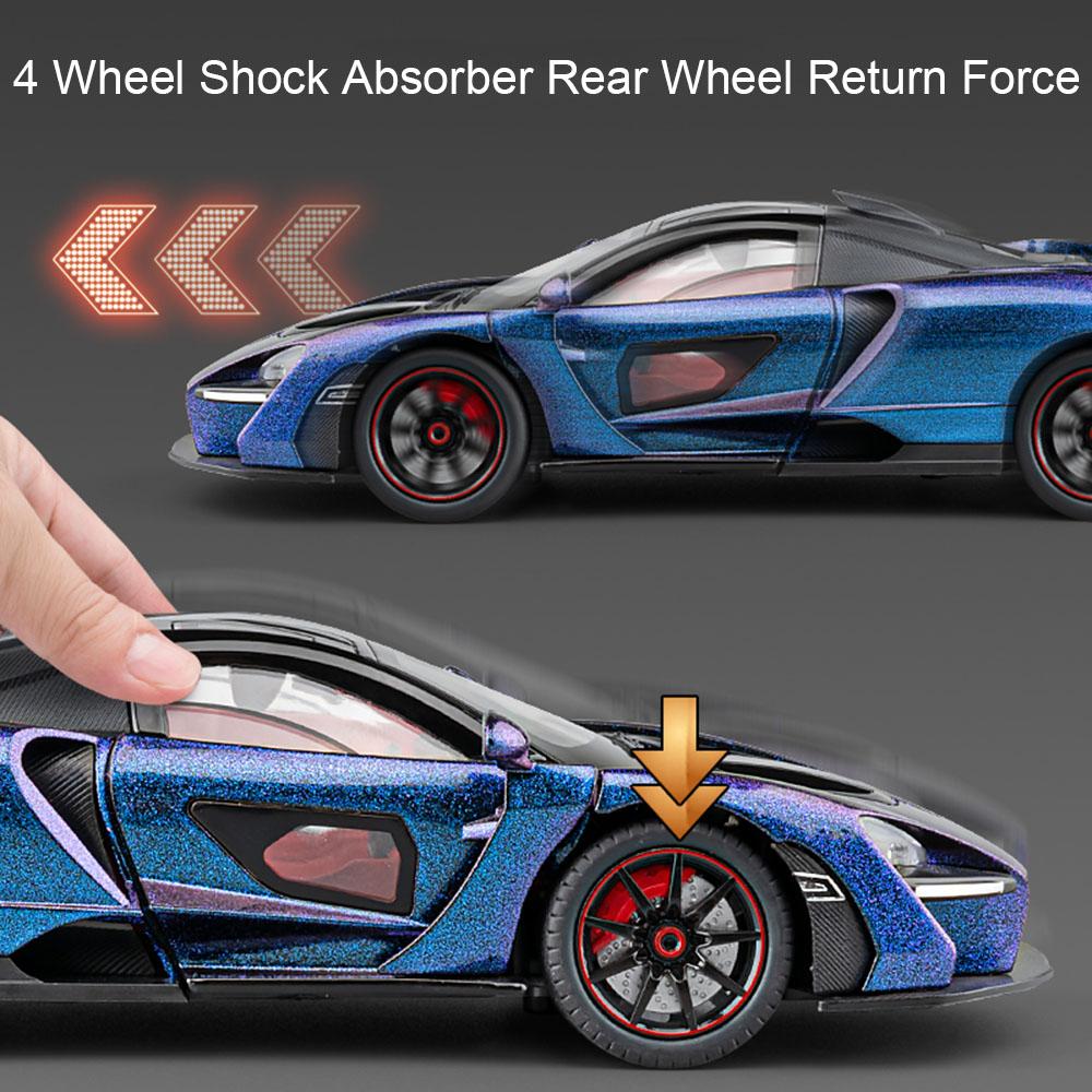 Scale 1:24 720S Senna Sports Car Toy Model Light Music Lift Tail Wing Simulation Supercar Doors Opened Models Collection Gifts