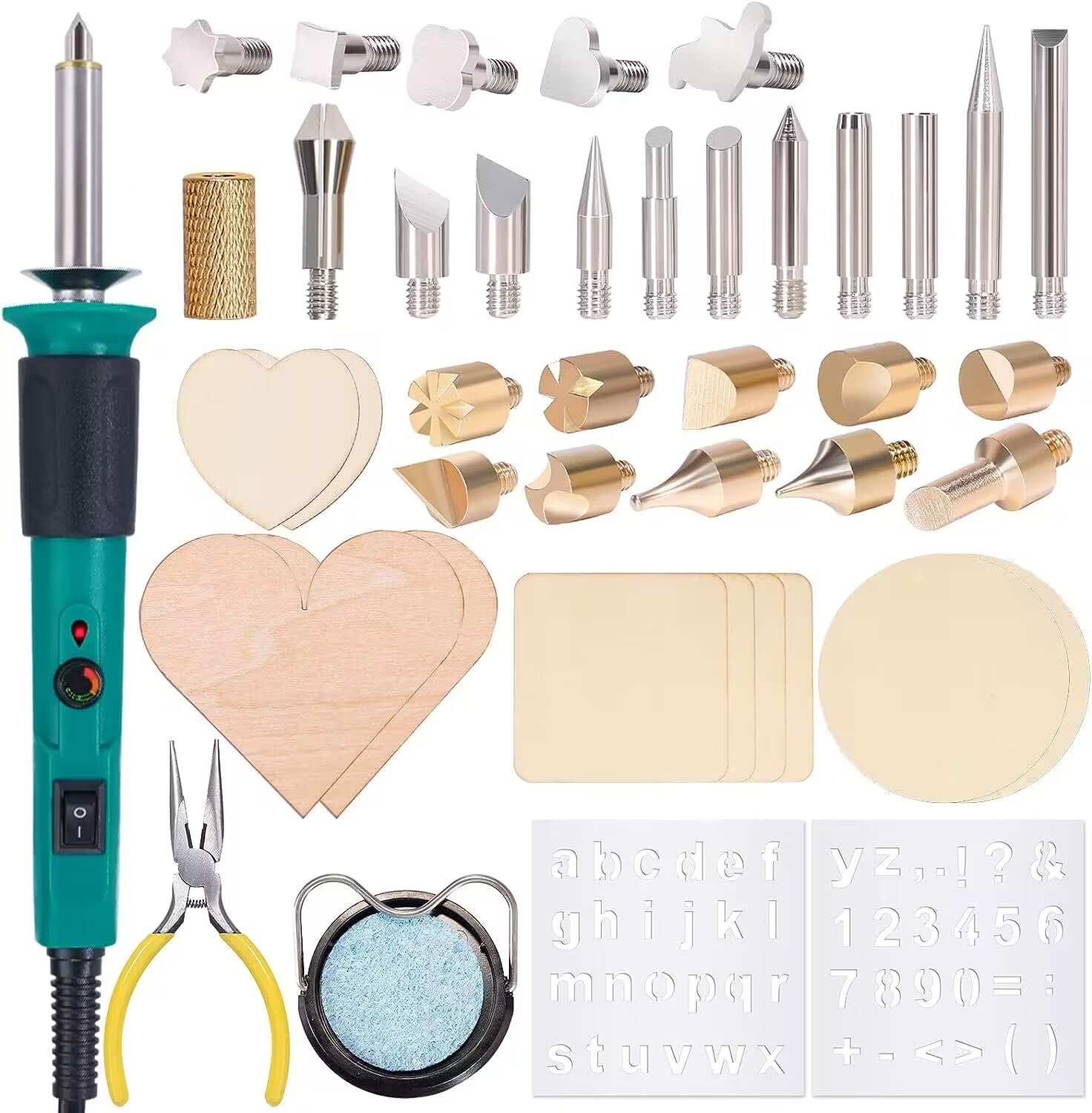 

YIHUA Электрический нагревательный карандаш для выжигания по дереву с регулируемой температурой для резьбы по дереву и коже 10 насадок 26 карандашей 2 трафарета 930-IV 41-в-1 (0-40°С)