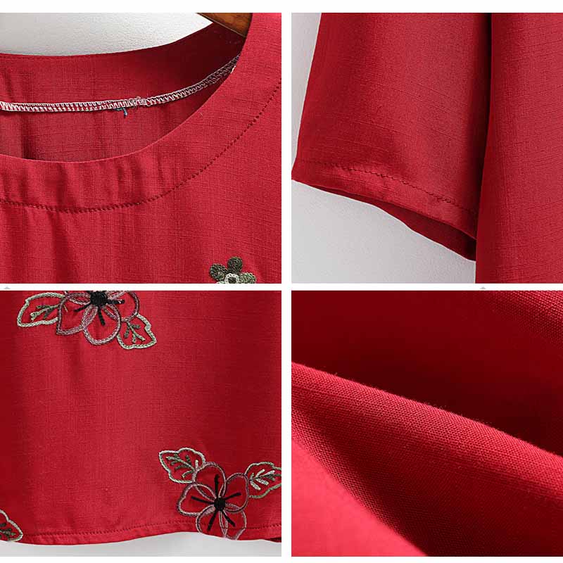Summer Two-Piece Set Short-Sleeved Embroidered T-Shirt Top Ankle-Length Pants Women Suits Mothes Clothes XL-6XL
