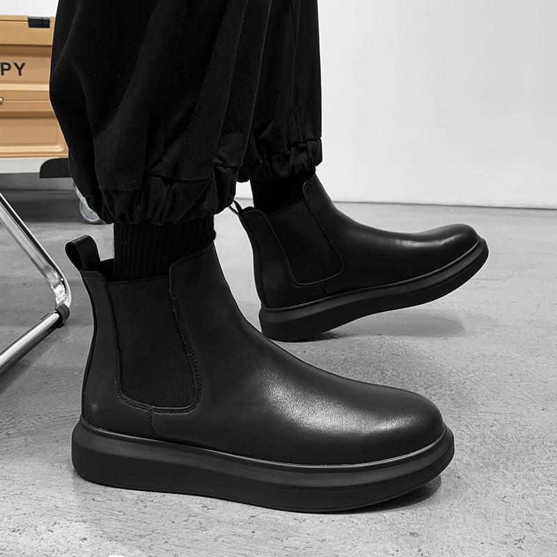 Vintage Mens Winter Chelsea Boots Hightop Leather Boots Autumn Men's Hightcut Walking Casual Platform Bootie