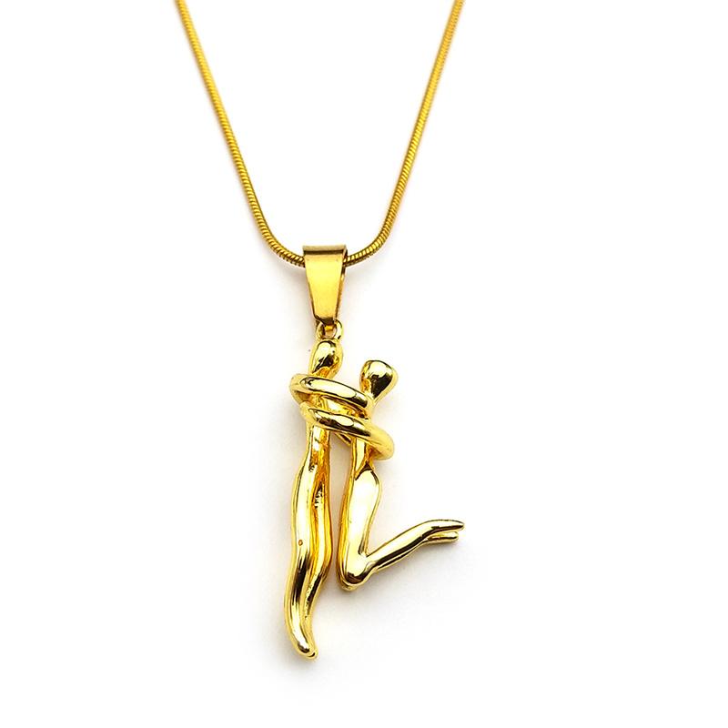 Couple Hugging Pendant Necklace For Women Men Stainless Steel Gold Color Hiphop Sports Love Chain Jewelry Valentine's Day Gift