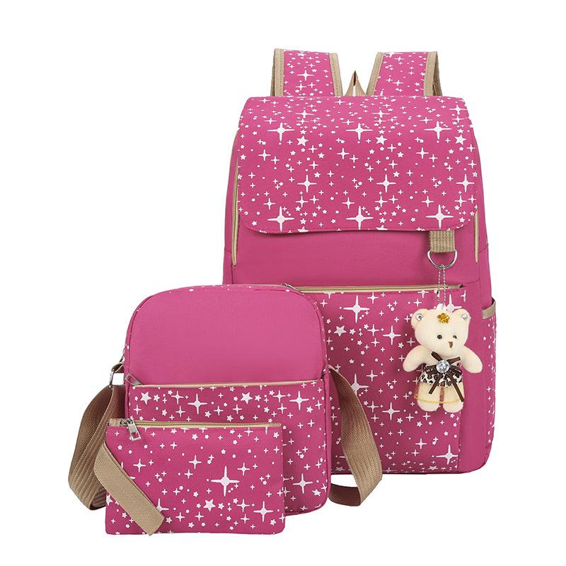 Academy Style Backpack, Bear Backpack, Girl High School Student Schoolbag Three-piece Printed LOGO