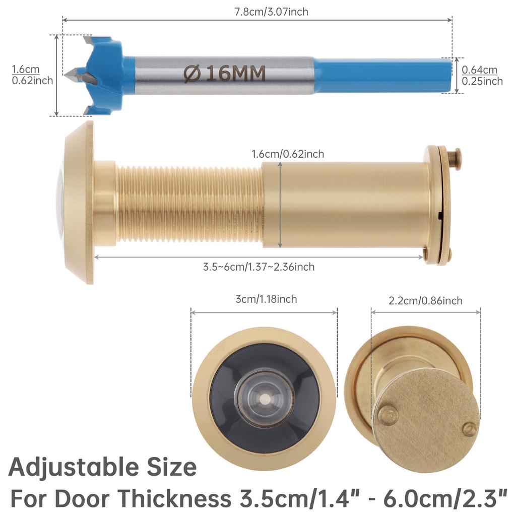 Tömör Sárgaréz 16mm Ajtókukucskáló 200 Fokos HD Lencse Adatvédelmi Fedél Nagy Teherbírású Fúrószárat Tartalmaz Univerzális 35-60mm Tömörfa Ajtó