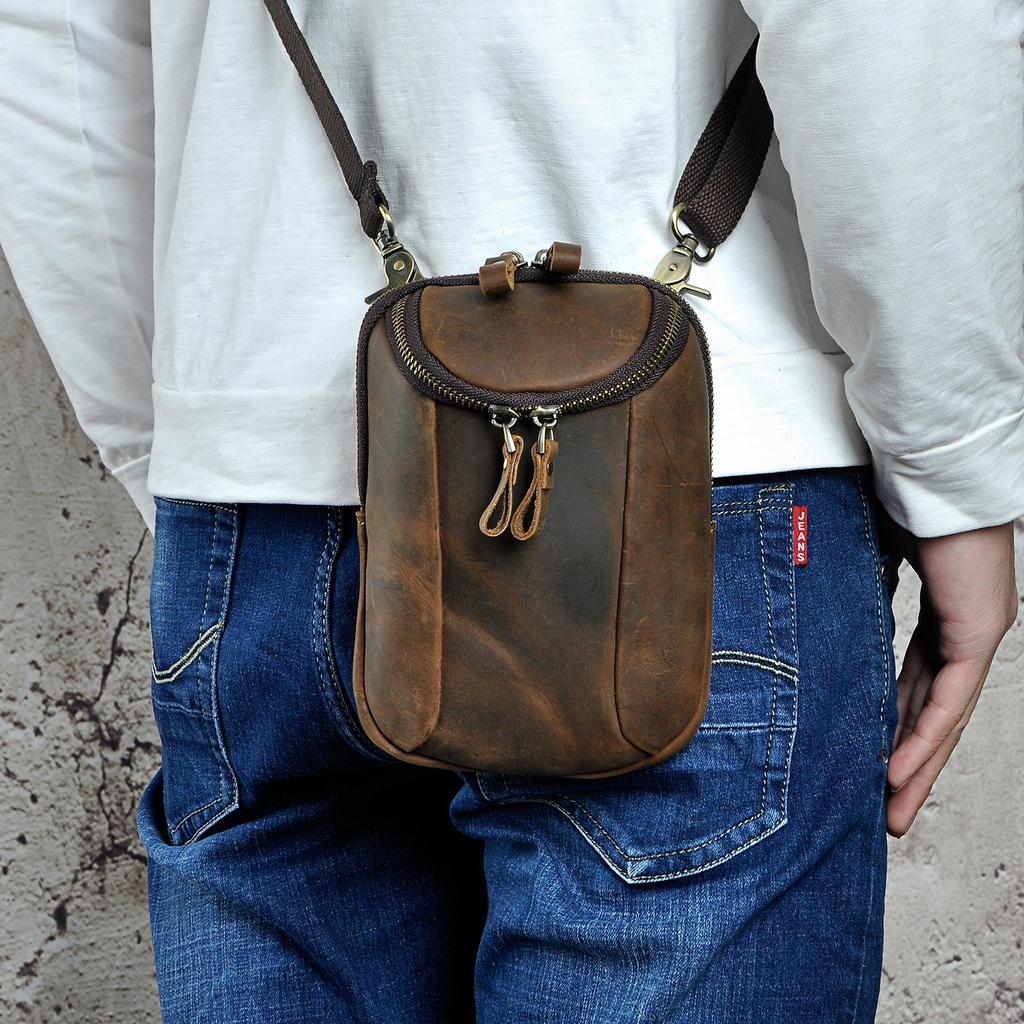 Genuine Leather Waist Fashionable Fishing Outdoor Motorcycle Leather Climbing Popular Stylish SWAT Military Tanker Design Small Messenger Shoulder