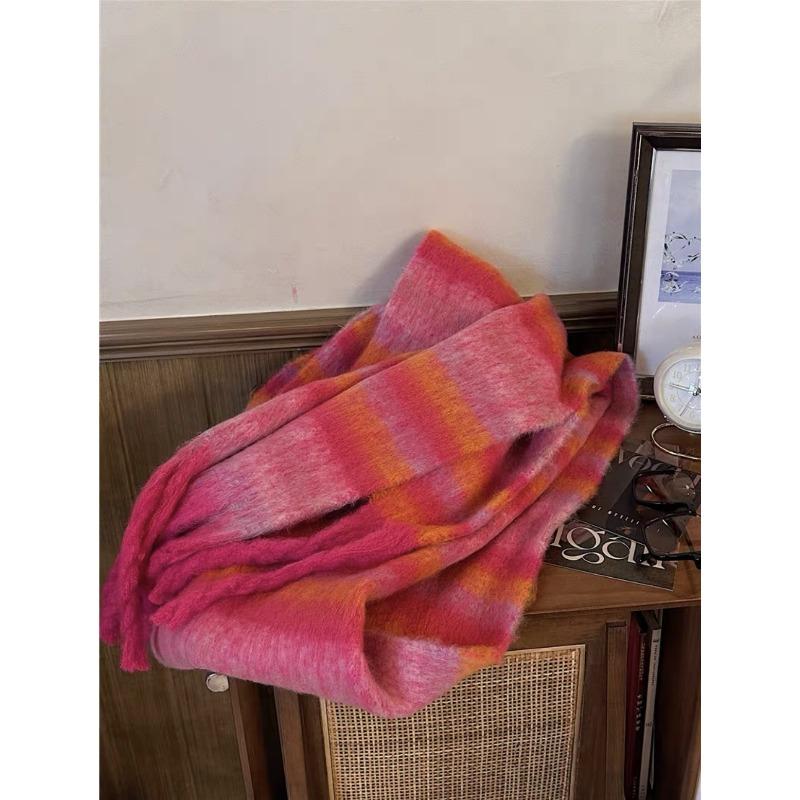 

Ледяной ветер~ Мохеровый шарф женский осенне-зимний теплый утолщенный студенческий клетчатый платок универсальный шарф