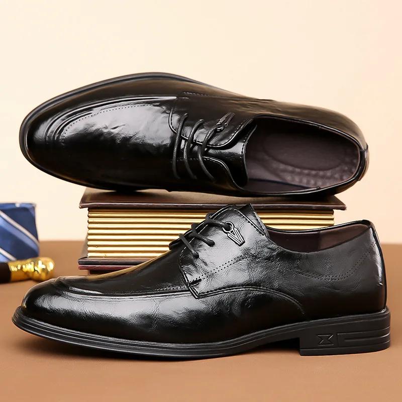 Mens Lace Up Casual Business Shoes Leather Fashion Dress Shoes Italian Style Business Office Wedding Shoes Men Luxury Shoes