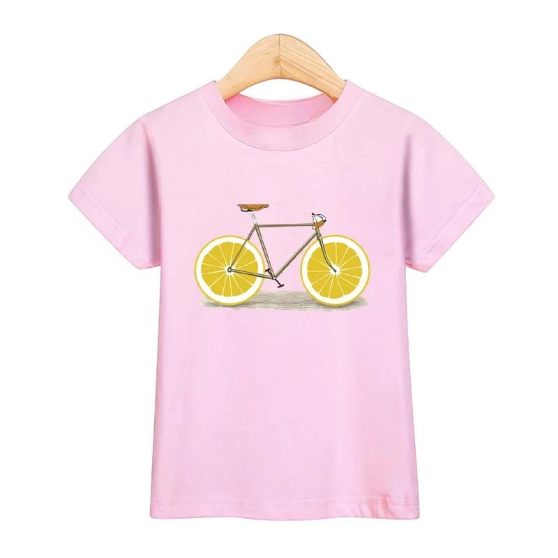 Children 2026 New Summer Tshirt Fruit Bicycle Funny Shirt Boys Girls Cartoon Tops Short Sleeve Tees
