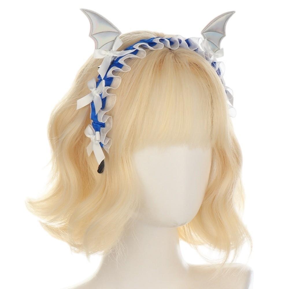 Bow Little Devil Headband Ruffle Lace Gothic Headpiece Hair Band Bat Hair Hoop Witch Costume
