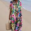 Maxi Abito da Donna con Stampa Floreale Scollo a V Stile Boho Manica Corta Ampio Abito da Spiaggia Estivo