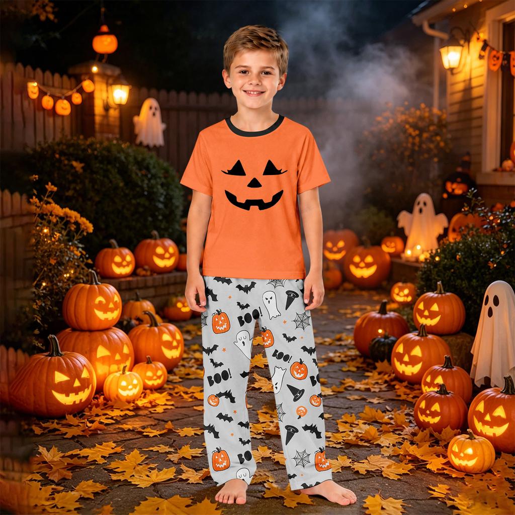 Matching Halloween Family Pajama Set Short Sleeve Printed Loungewear for Mom and Kids