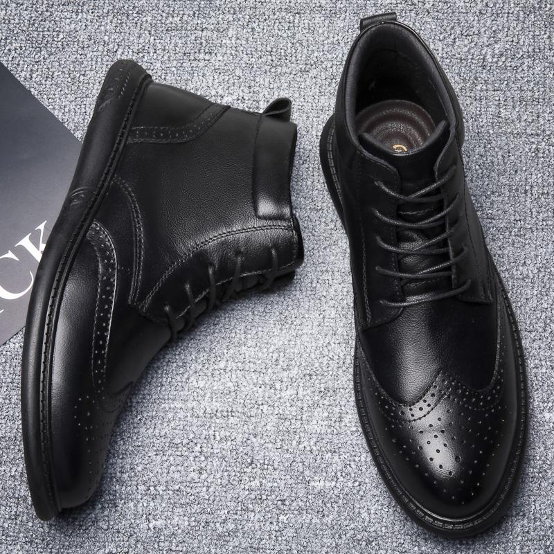 High-top Boots British Style Tooling Boots Warm with Fur Boots Shoes for Man Trendy Black Handsome Leather Boots Men Shoes