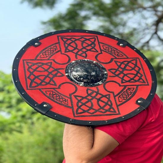 45.72 Cm Wooden Viking Shield, Norse Viking Warrior Shield, Valhalla Round Viking Shield, Ideal for LARP, Battle Cosplay Home Decor