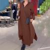 Women's Long Sleeve Lapel Casual Loose Long Dress Clothes Sale
