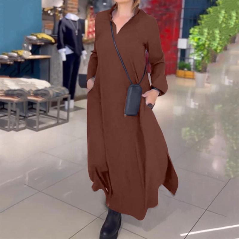 

Women s Long Sleeve Lapel Casual Loose Long Dress Clothes Sale 3XL коричневий