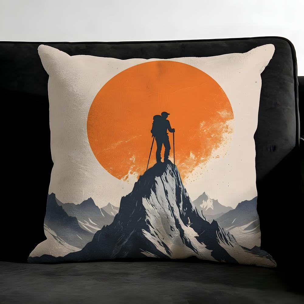 Mountain Climbing Cushion Cover Pillowcase Ultra Soft Skin Friendly Fabric Cloud Like Comfort & Concealed Zipper