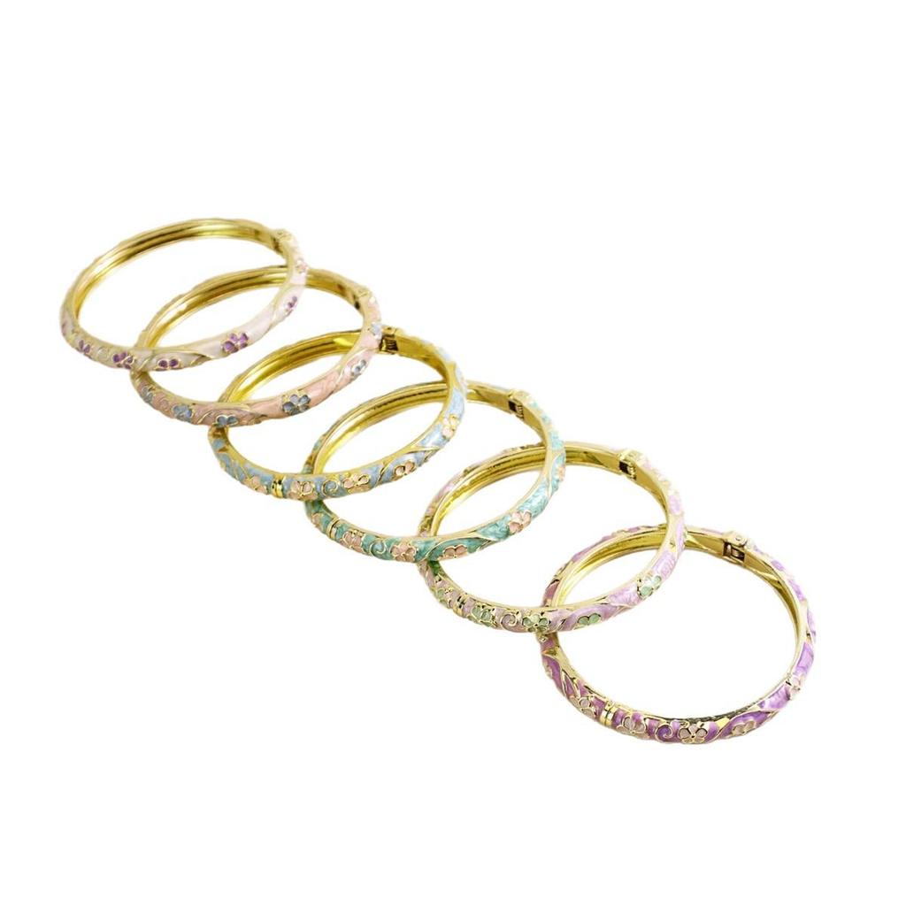 Enamel Painted Floral Rhinestone Bangle - European & American Hot-selling Bracelet
