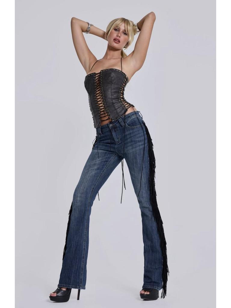 Jaded London Cutout Lace-up PU Leather Bustier Vest - Y2K Style Sexy Camisole Bandeau