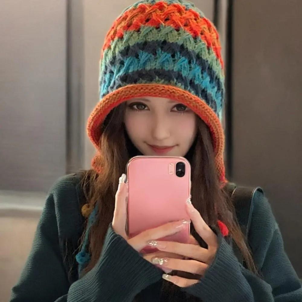Tassel Beanie Hat Ethnic Style Ear Protection Cap Fashion Knitted Woolen Hat  for Women