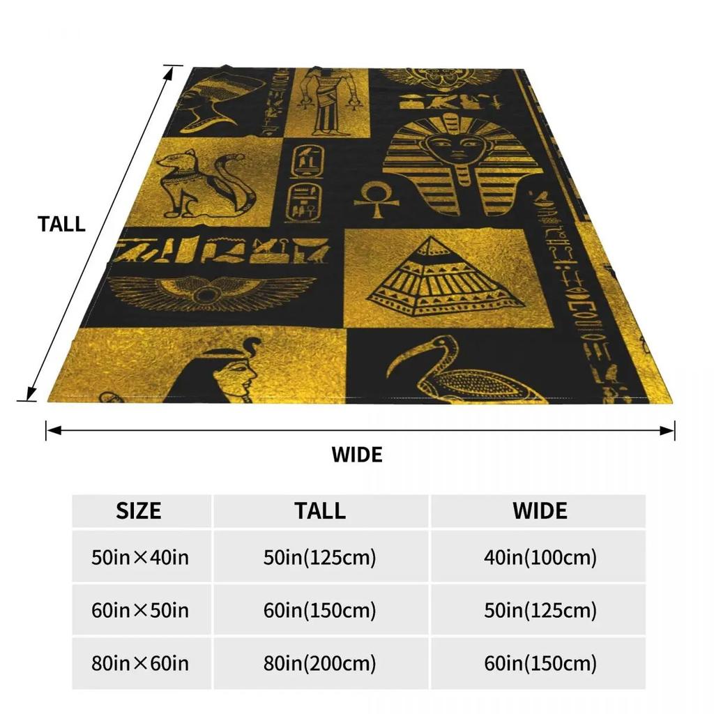 Egyptian Gold Hieroglyphs And Symbols Collage Blanket Flannel Autumn Egypt Multi-function Throw Blanket for Sofa Outdoor Quilt