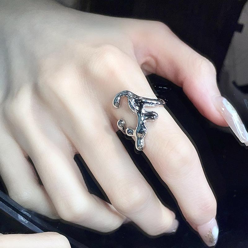 Irregular Geometric Opening Index Finger Ring Female Cold Style Hip-Hop Niche Design Exaggerated High-End Ring