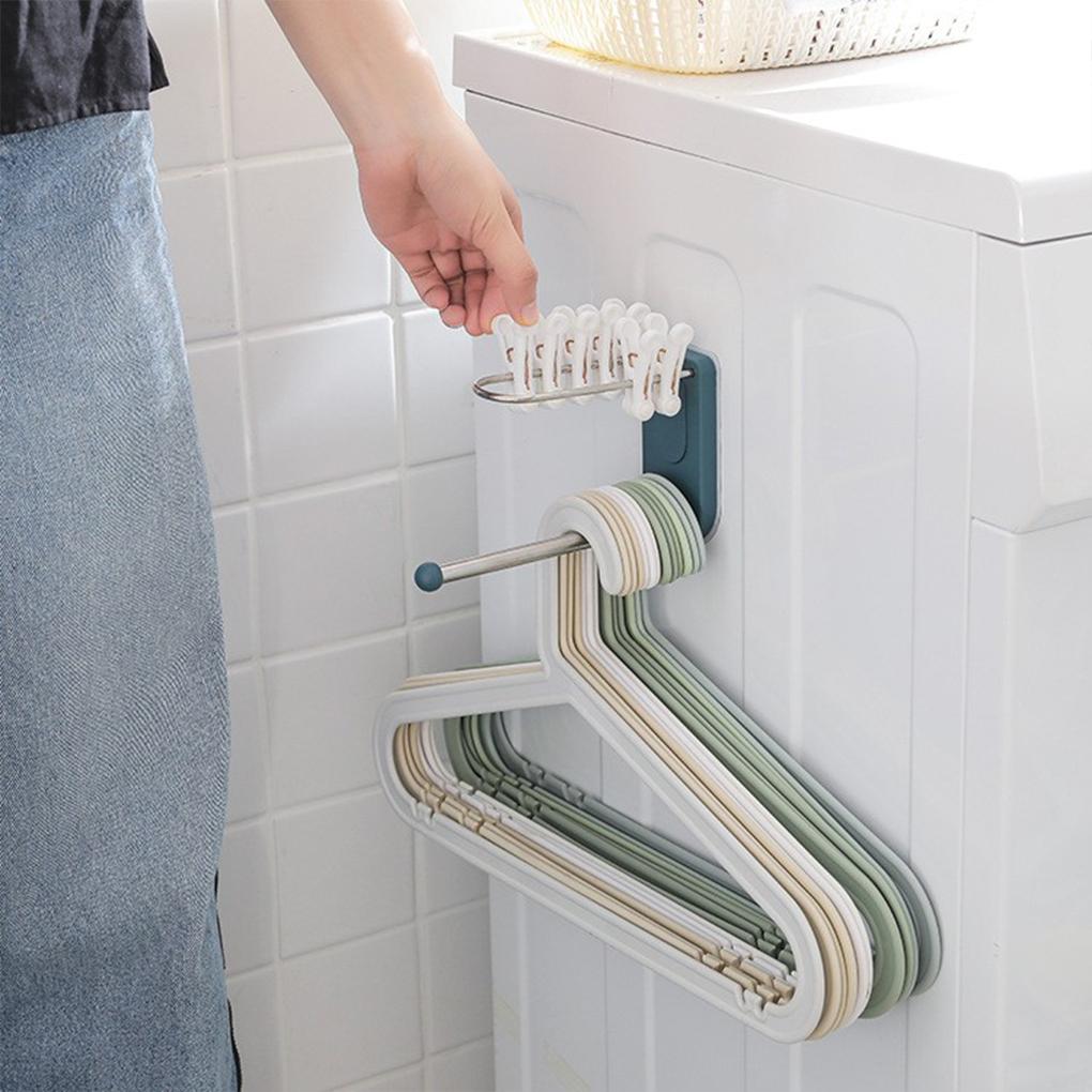 Clothes Hanger Wall Mounted Plastic Household Laundry Room Hanging Coat Drying Holder Stand Punch Free Organizer Hook