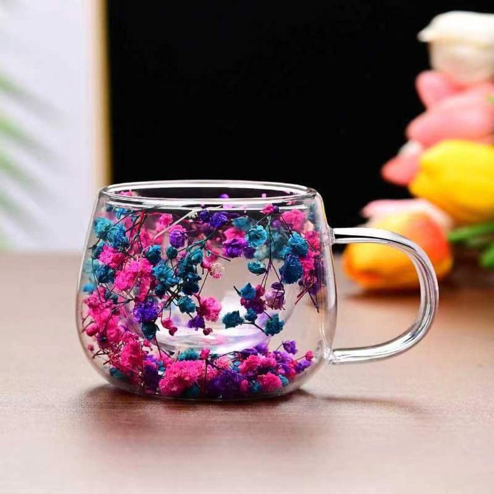 Double Insulated Double Wall Mug Coffee Tea Cup Clear Glass Cup Dried Flower Glass Cup  Household