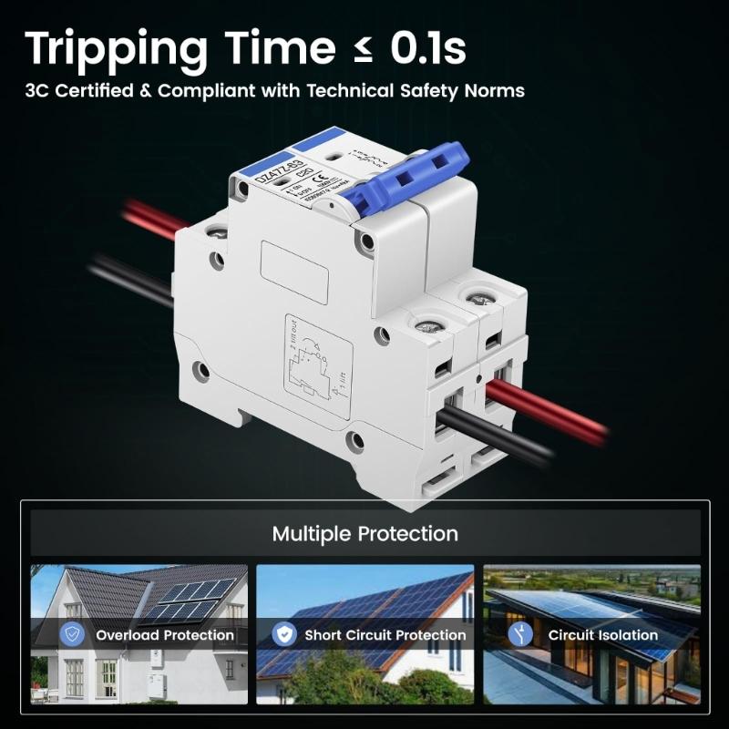 Rail-Mount Mini Breaker 2P 1000V for Home Solar Lines, Residential Energy Routing, and Direct-Current Line Control in Small Layouts