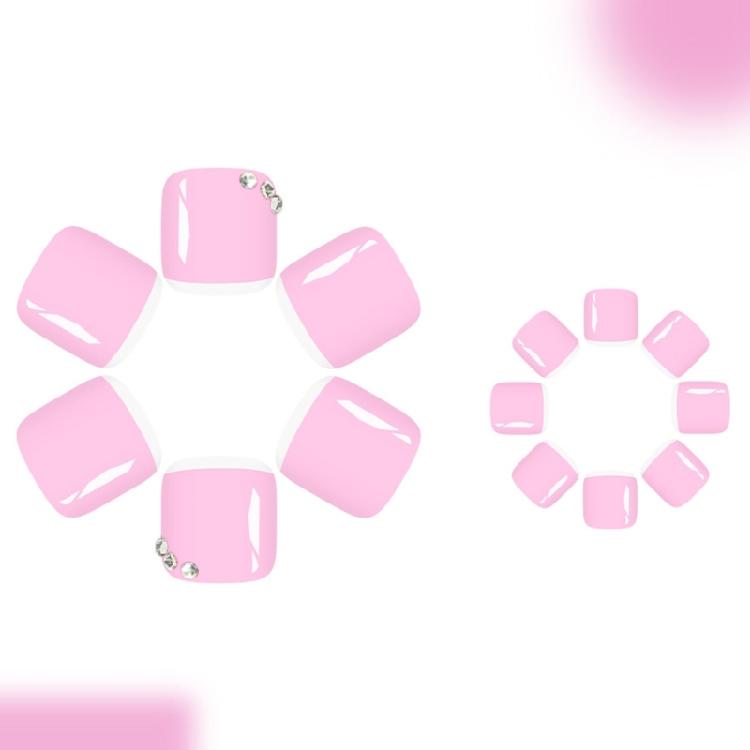 Shimmering French False Nail Press On Toes White Tip With Pink Glitters Durability Plastic Nail Art For Bridal Shower Date Nights