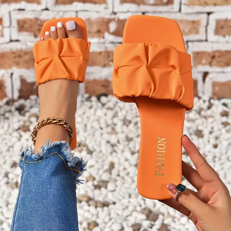 

Women s Ruched Design Slippers – Casual, Open-Toe, Lightweight, and Comfortable Flat Summer Shoes for Outdoor Wear 37 помаранчевий
