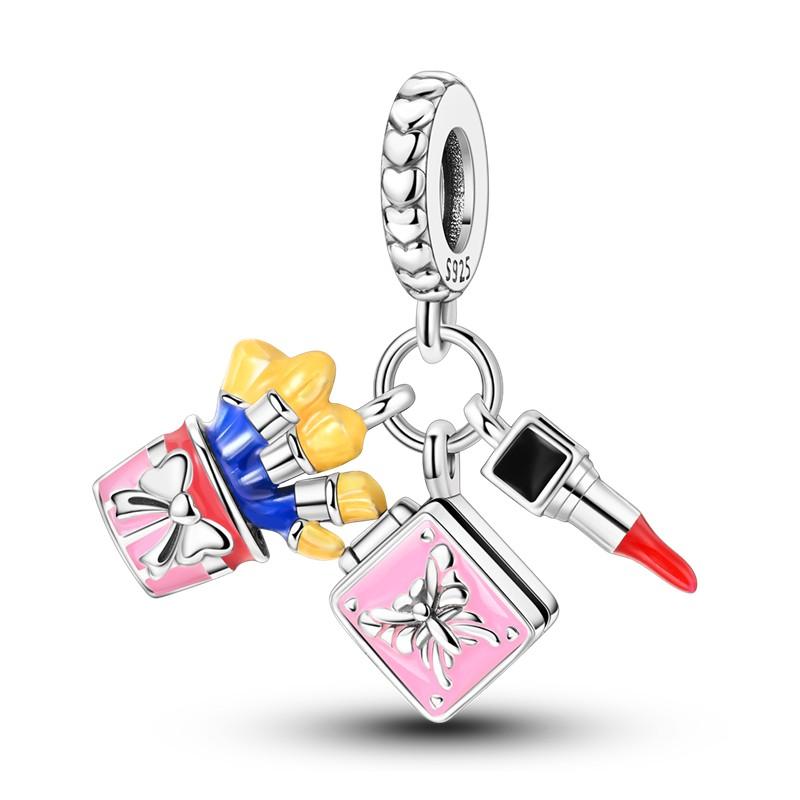 Copper Cz Zircon Charms Bead Pink Color Colorful Drawing Board Pendants Fit Original Pandora Bracelet Diy Jewelry