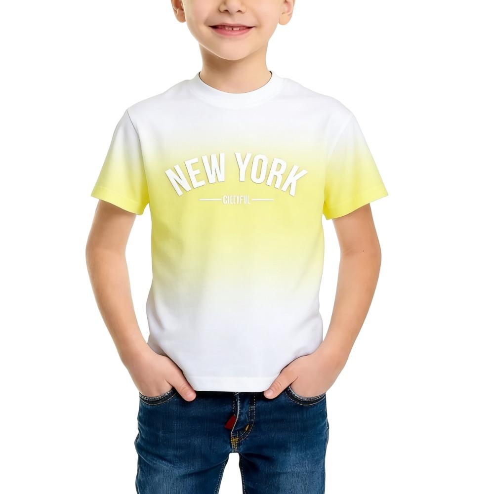 Kids' Trendy American Letter Short-sleeve T-shirt Boys' Summer Gradient Casual Top for Older Children Stylish Versatile Style