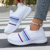 Modne dzianinowe sneakersy w paski tęczowe dla kobiet, siateczkowe oddychające buty sportowe na platformie dla kobiet, duży rozmiar, antypoślizgowe, casualowe buty tenisowe