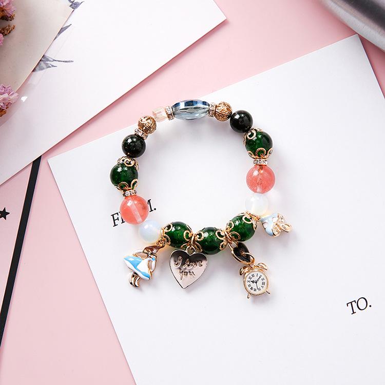 Scione Bohemian Girl Clock Love Letter Lock Colorful Glass Beads Creative Beading Bracelet